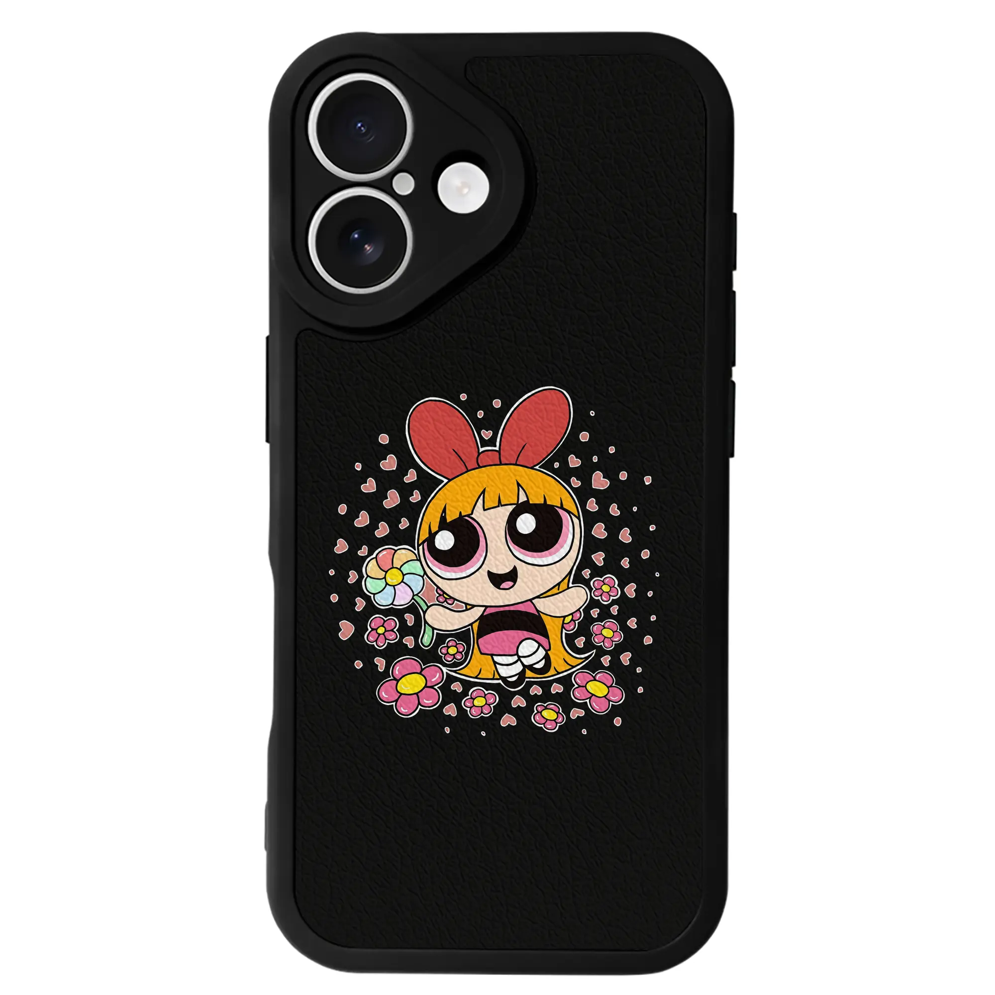 パワパフガールズ グッズ ブロッサム - IPhone 16シリーズ対応 ・ シリコンスマホケース ・ レザー調 ・ 高精度フィット ・ 耐衝撃 ・ ワイヤレス充電対応 ・ 精密カット